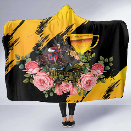 Personalised Australia Melbourne Cup Day Hooded Blanket Horse Racing Trophy With Roses LT14