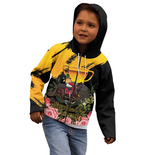 Personalised Australia Melbourne Cup Day Kid Hoodie Horse Racing Trophy With Roses LT14