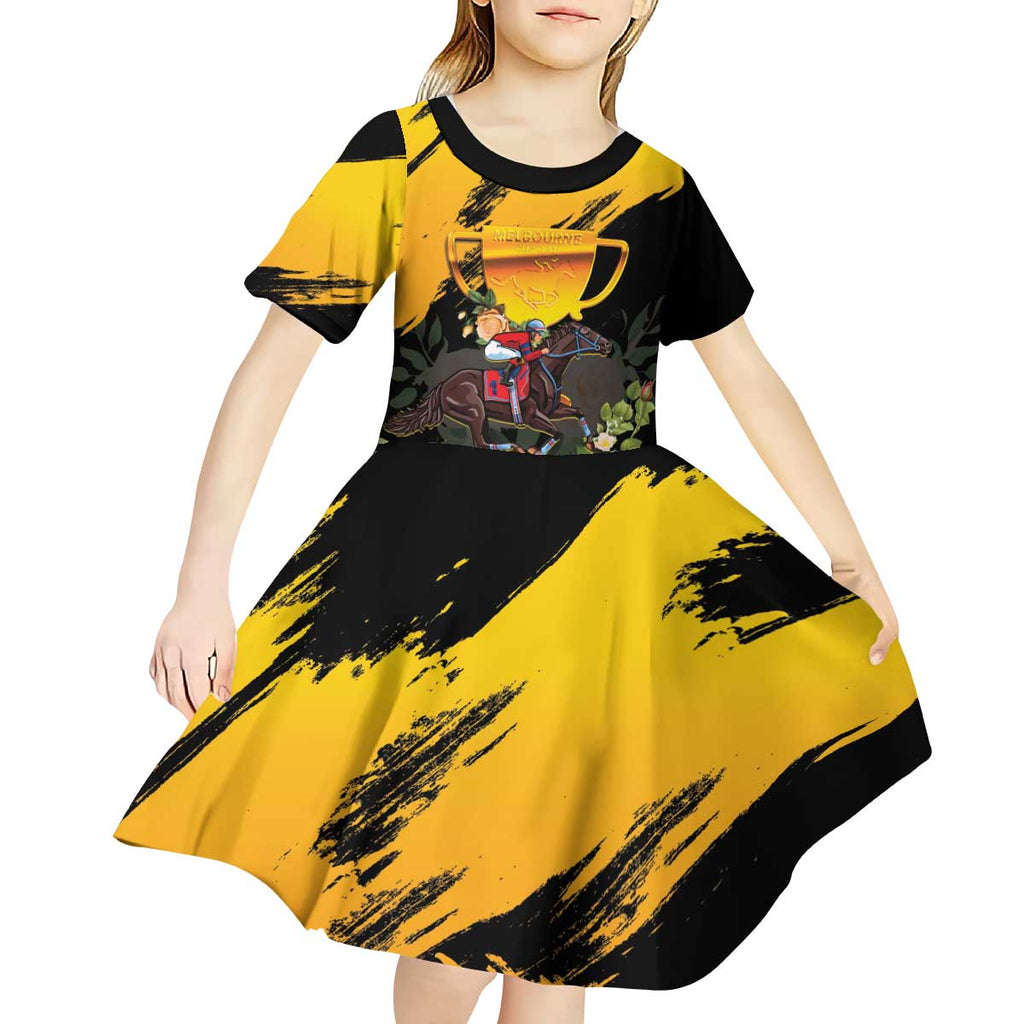 Personalised Australia Melbourne Cup Day Kid Short Sleeve Dress Horse Racing Trophy With Roses LT14