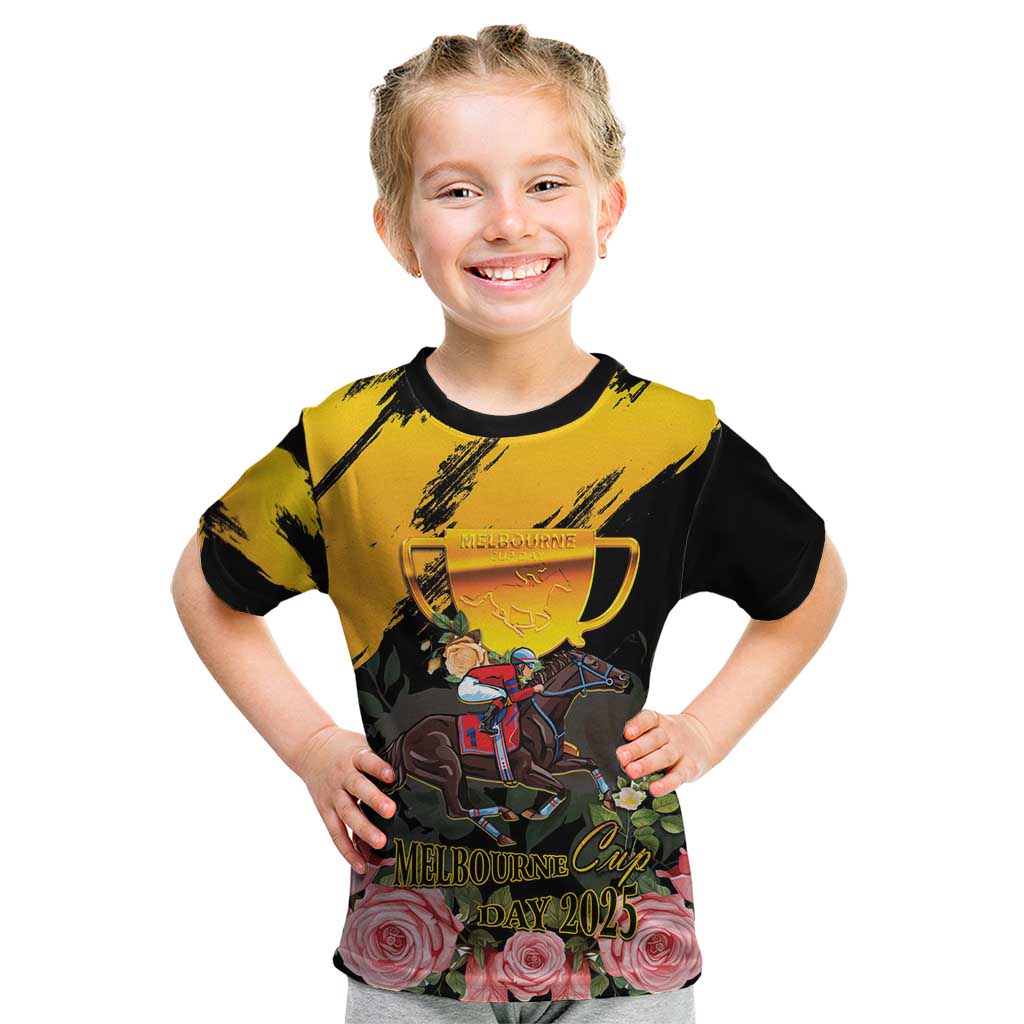 Personalised Australia Melbourne Cup Day Kid T Shirt Horse Racing Trophy With Roses LT14