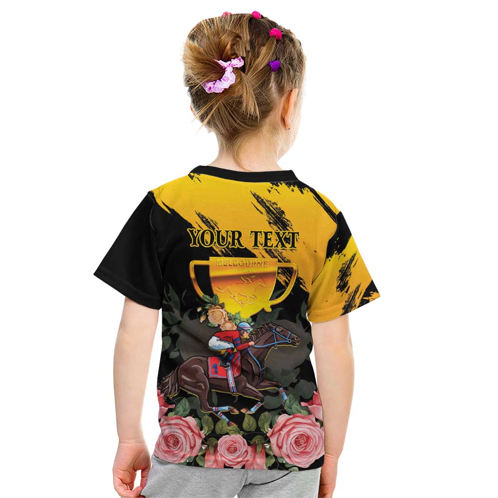 Personalised Australia Melbourne Cup Day Kid T Shirt Horse Racing Trophy With Roses LT14