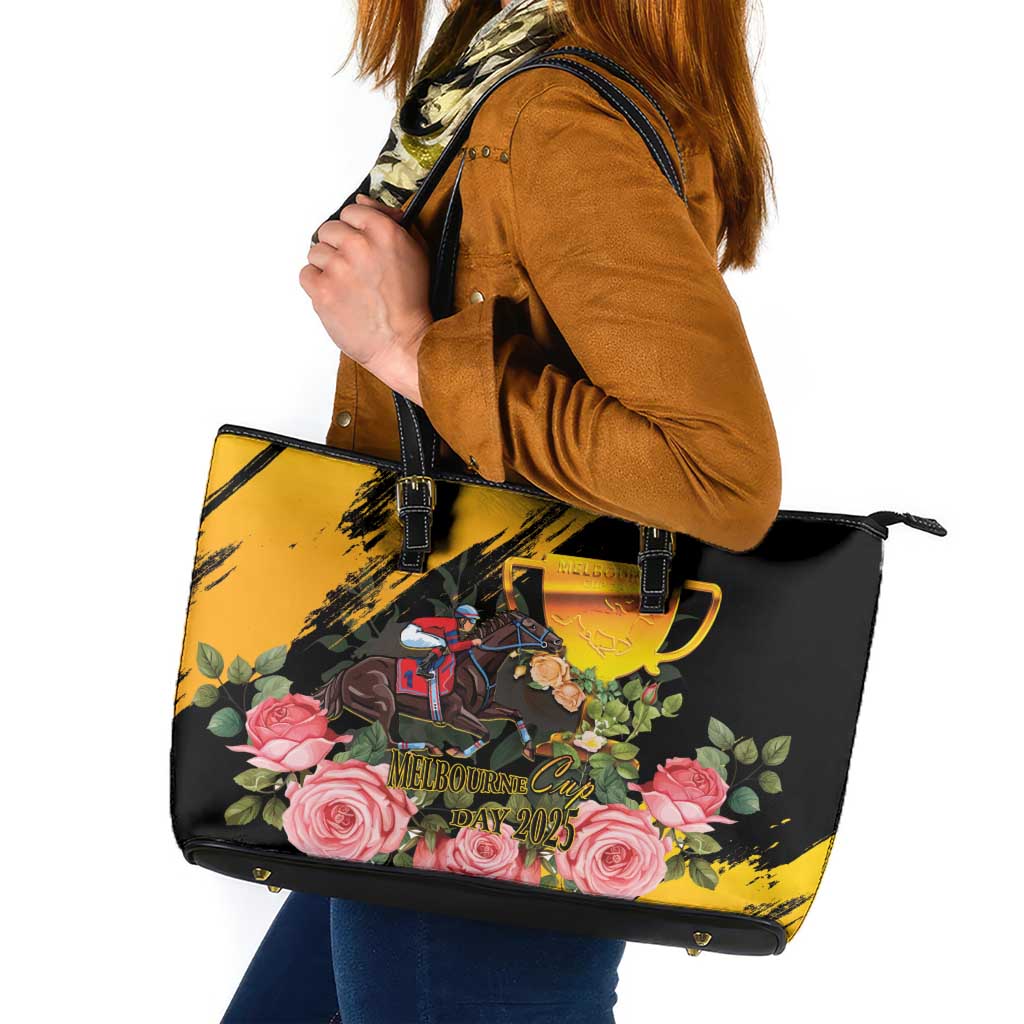 Personalised Australia Melbourne Cup Day Leather Tote Bag Horse Racing Trophy With Roses LT14