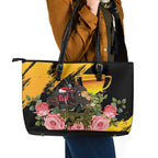 Personalised Australia Melbourne Cup Day Leather Tote Bag Horse Racing Trophy With Roses LT14