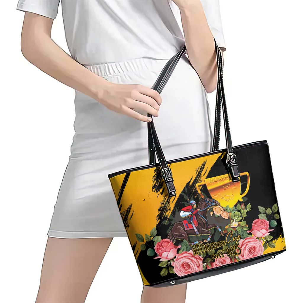 Personalised Australia Melbourne Cup Day Leather Tote Bag Horse Racing Trophy With Roses LT14