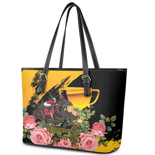 Personalised Australia Melbourne Cup Day Leather Tote Bag Horse Racing Trophy With Roses LT14