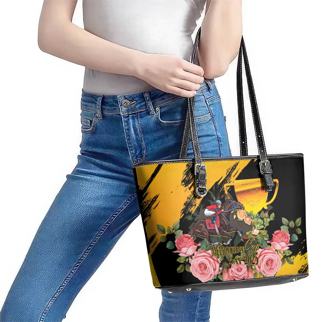 Personalised Australia Melbourne Cup Day Leather Tote Bag Horse Racing Trophy With Roses LT14