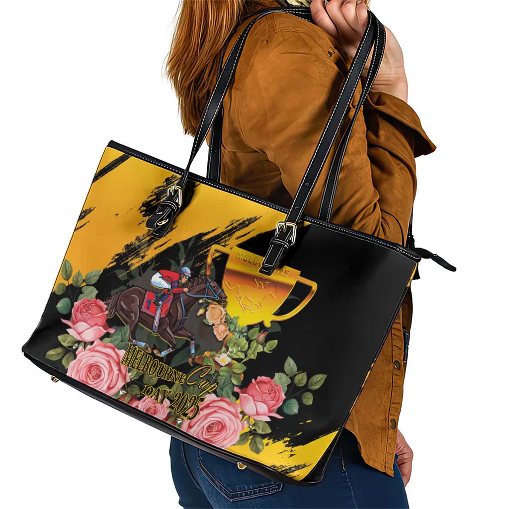 Personalised Australia Melbourne Cup Day Leather Tote Bag Horse Racing Trophy With Roses LT14