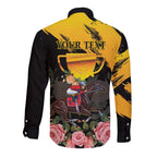 Personalised Australia Melbourne Cup Day Long Sleeve Button Shirt Horse Racing Trophy With Roses LT14