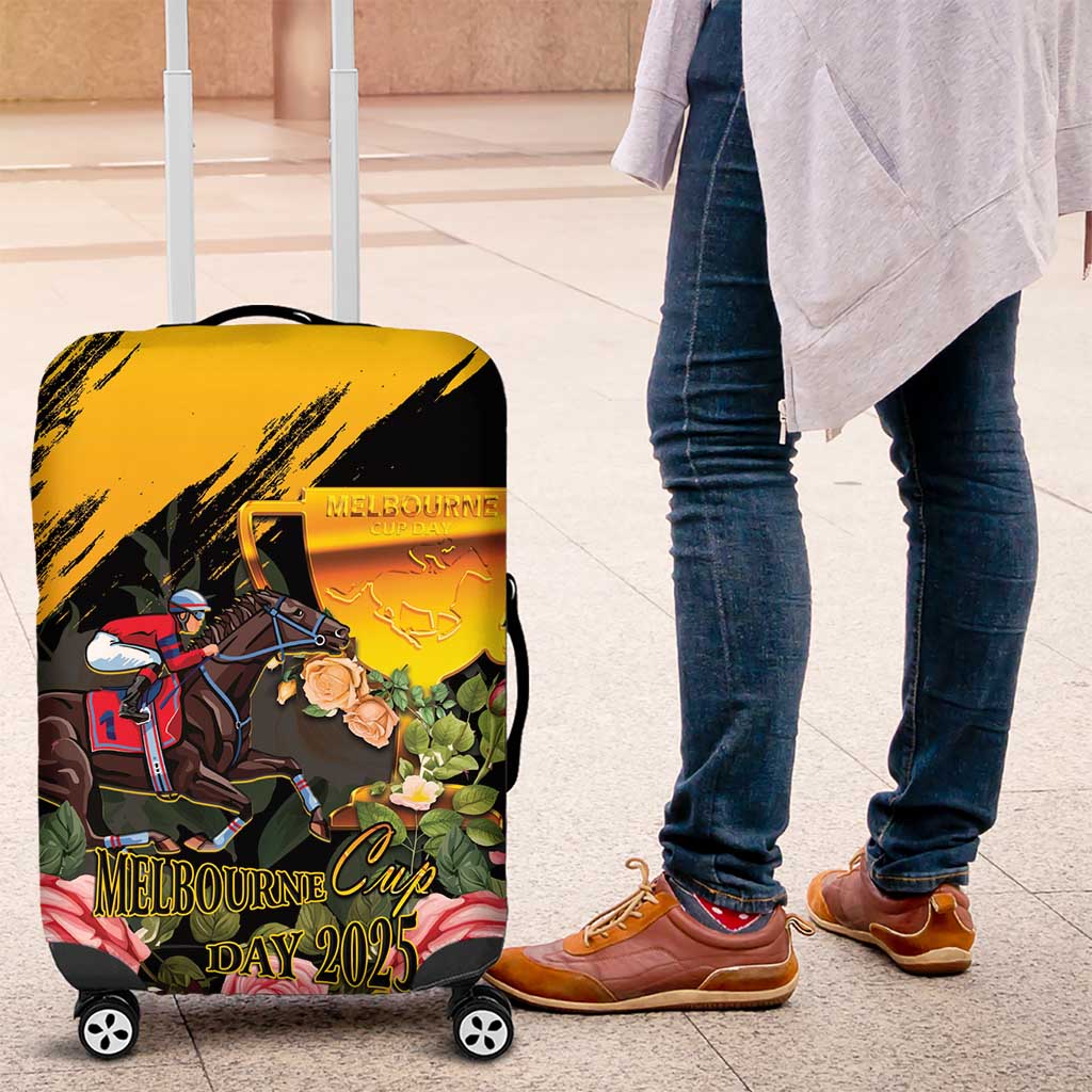 Personalised Australia Melbourne Cup Day Luggage Cover Horse Racing Trophy With Roses LT14