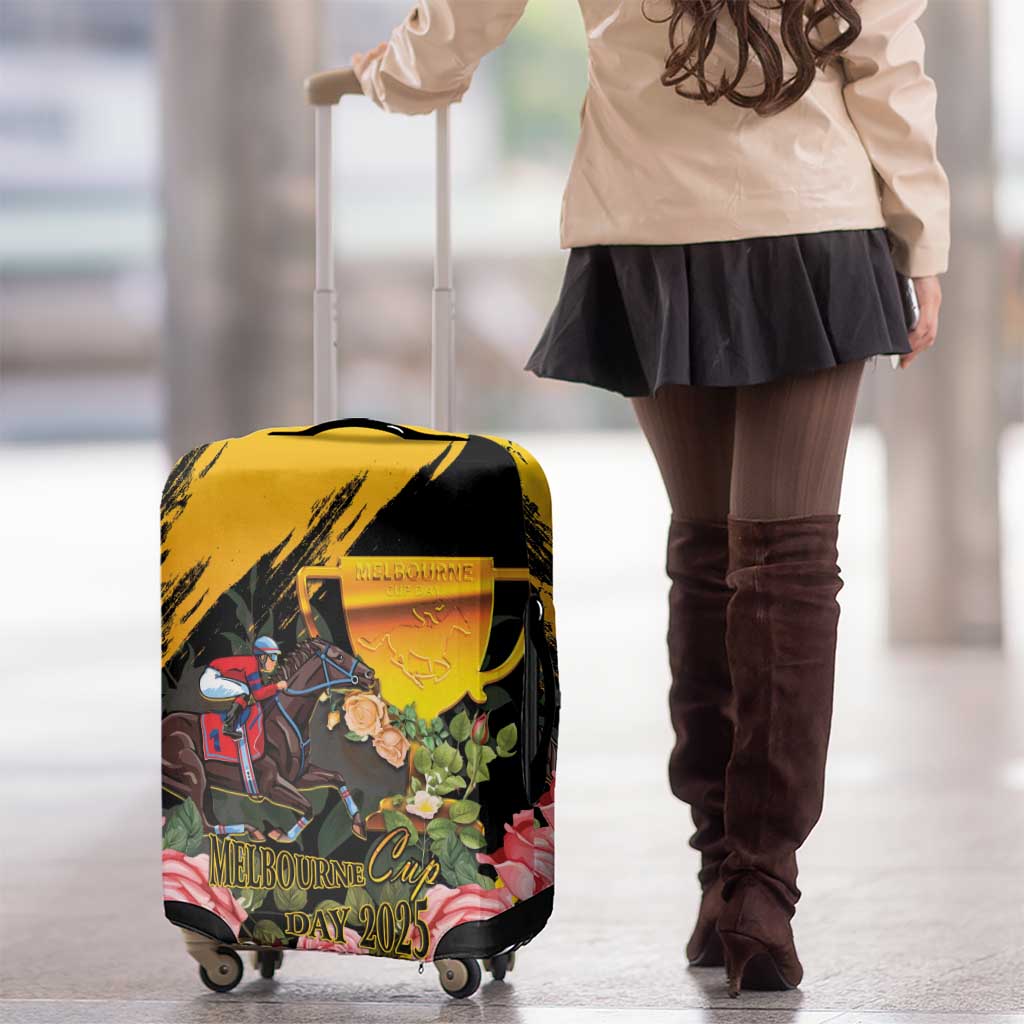 Personalised Australia Melbourne Cup Day Luggage Cover Horse Racing Trophy With Roses LT14