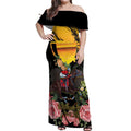 Personalised Australia Melbourne Cup Day Off Shoulder Maxi Dress Horse Racing Trophy With Roses LT14
