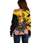 Personalised Australia Melbourne Cup Day Off Shoulder Sweater Horse Racing Trophy With Roses LT14