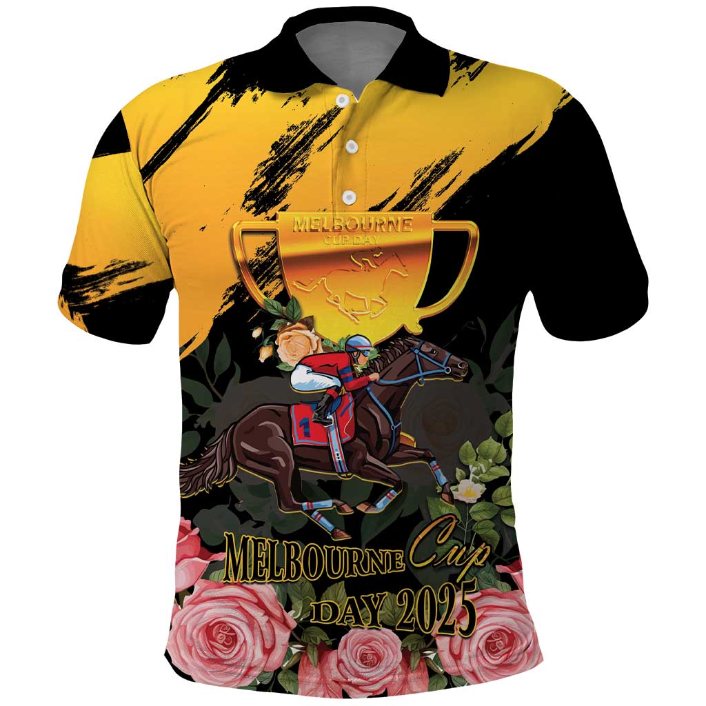 Personalised Australia Melbourne Cup Day Polo Shirt Horse Racing Trophy With Roses LT14