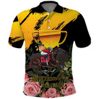 Personalised Australia Melbourne Cup Day Polo Shirt Horse Racing Trophy With Roses LT14