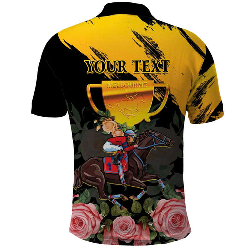 Personalised Australia Melbourne Cup Day Polo Shirt Horse Racing Trophy With Roses LT14