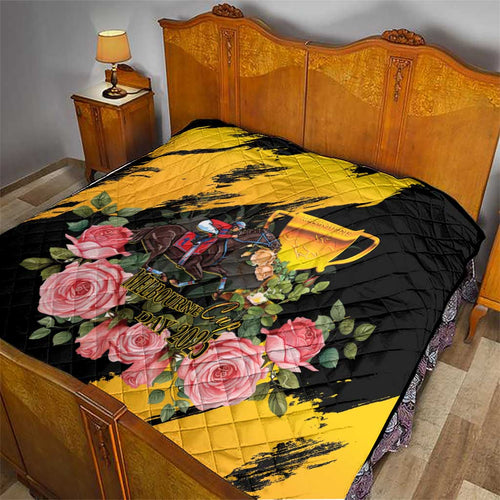 Personalised Australia Melbourne Cup Day Quilt Horse Racing Trophy With Roses LT14
