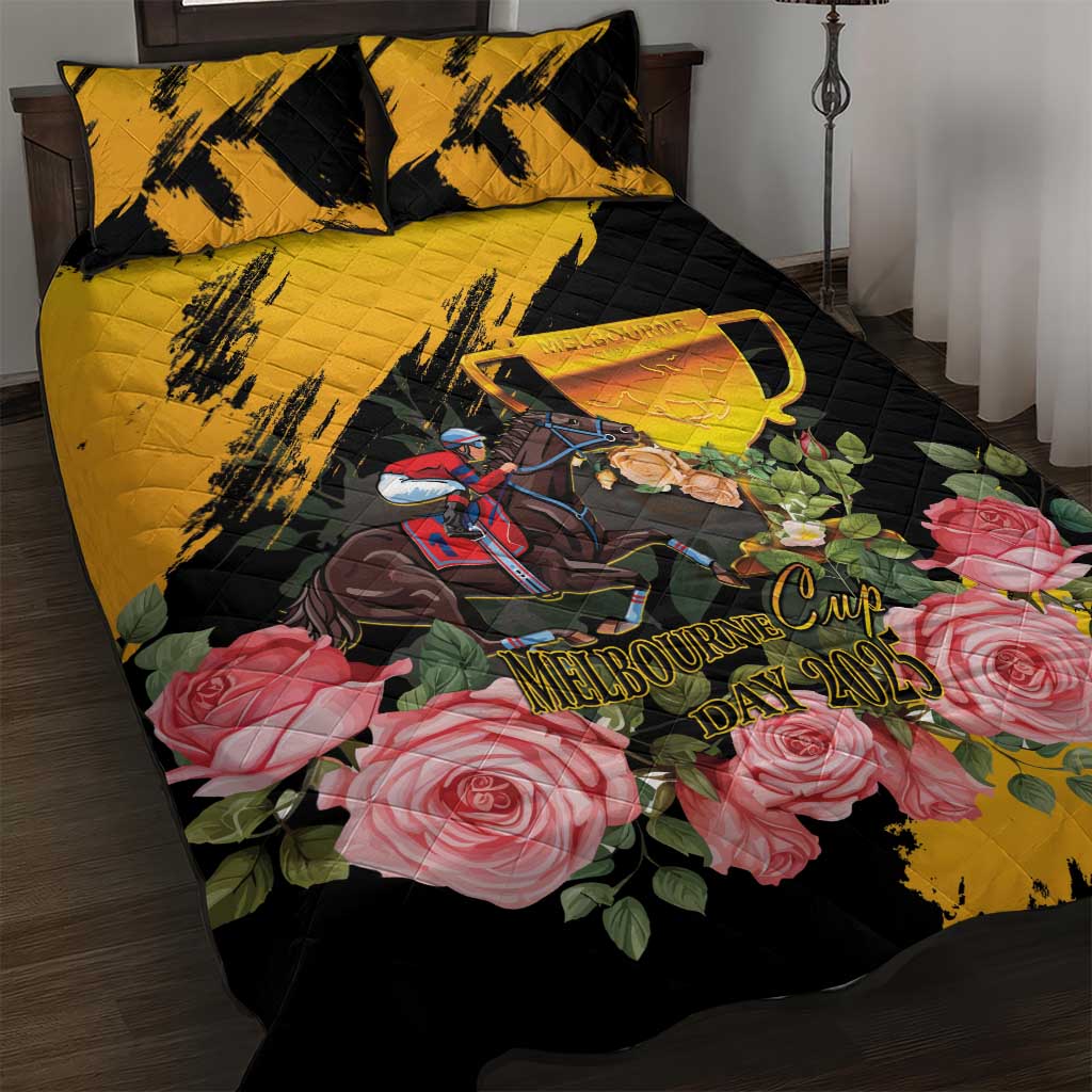 Personalised Australia Melbourne Cup Day Quilt Bed Set Horse Racing Trophy With Roses LT14