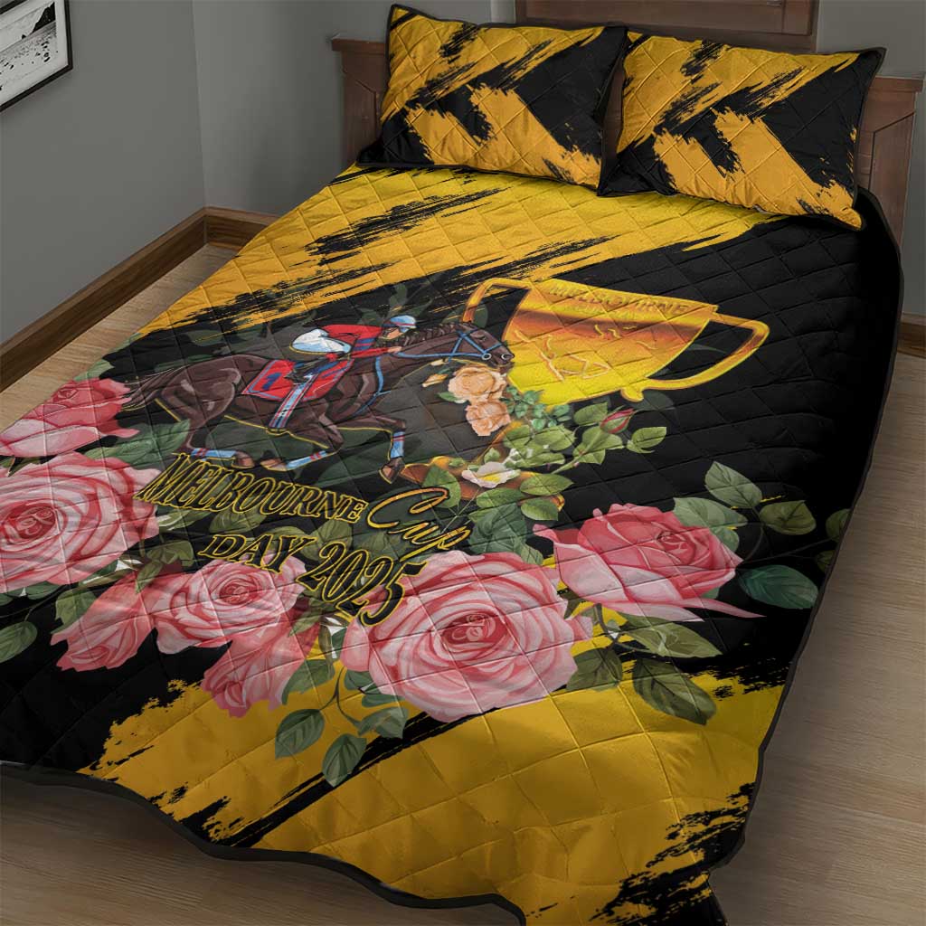 Personalised Australia Melbourne Cup Day Quilt Bed Set Horse Racing Trophy With Roses LT14