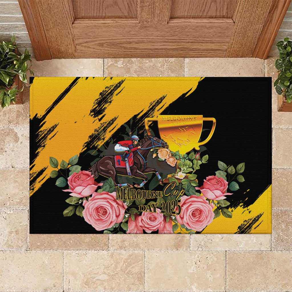 Personalised Australia Melbourne Cup Day Rubber Doormat Horse Racing Trophy With Roses LT14