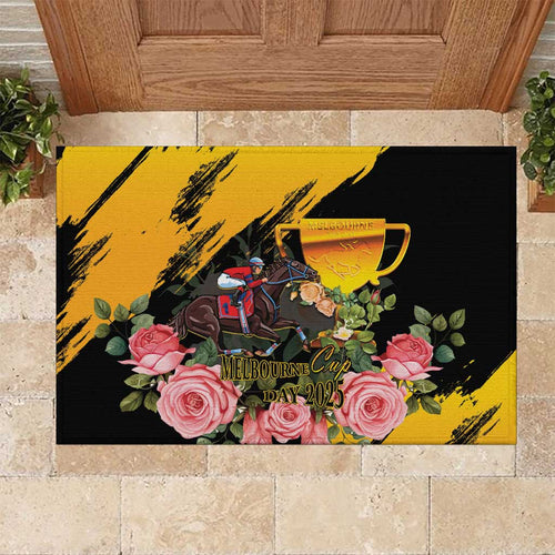 Personalised Australia Melbourne Cup Day Rubber Doormat Horse Racing Trophy With Roses LT14