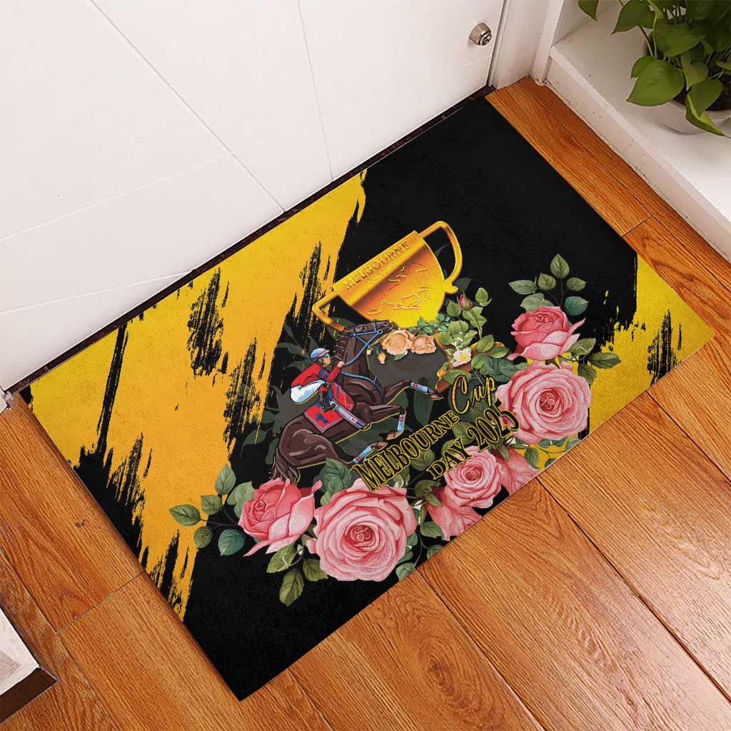 Personalised Australia Melbourne Cup Day Rubber Doormat Horse Racing Trophy With Roses LT14