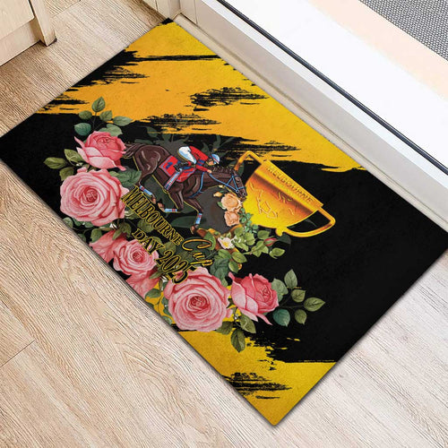 Personalised Australia Melbourne Cup Day Rubber Doormat Horse Racing Trophy With Roses LT14