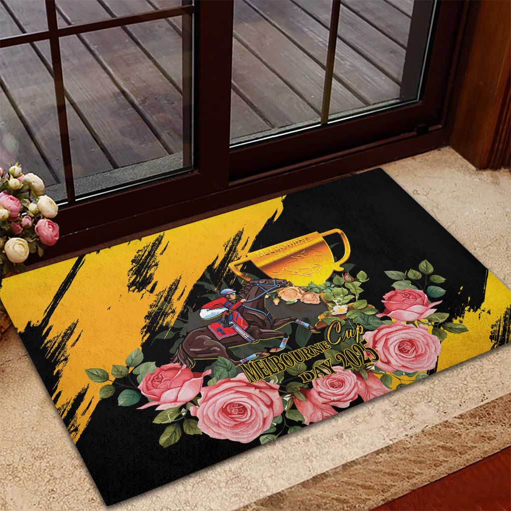 Personalised Australia Melbourne Cup Day Rubber Doormat Horse Racing Trophy With Roses LT14