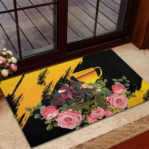 Personalised Australia Melbourne Cup Day Rubber Doormat Horse Racing Trophy With Roses LT14