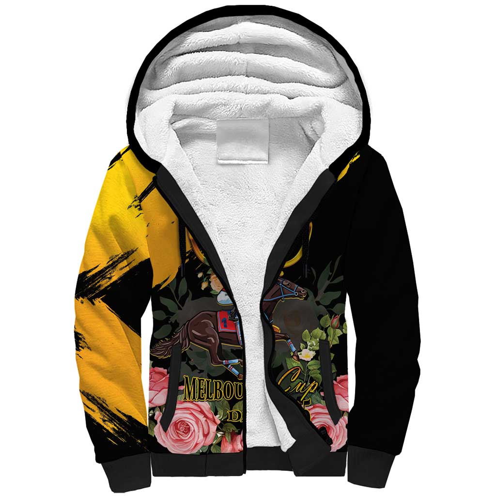 Personalised Australia Melbourne Cup Day Sherpa Hoodie Horse Racing Trophy With Roses LT14