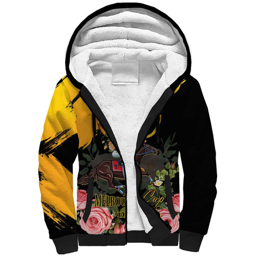 Personalised Australia Melbourne Cup Day Sherpa Hoodie Horse Racing Trophy With Roses LT14