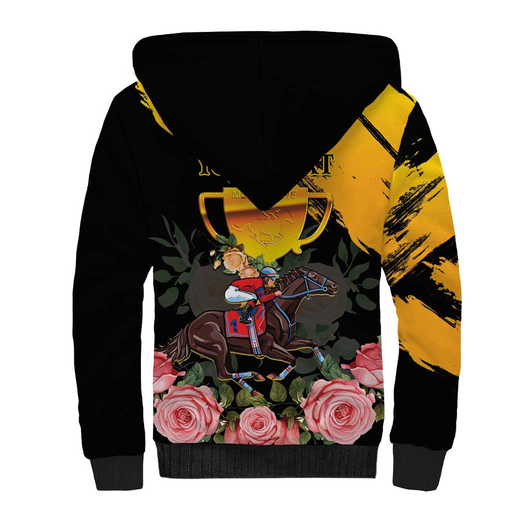 Personalised Australia Melbourne Cup Day Sherpa Hoodie Horse Racing Trophy With Roses LT14