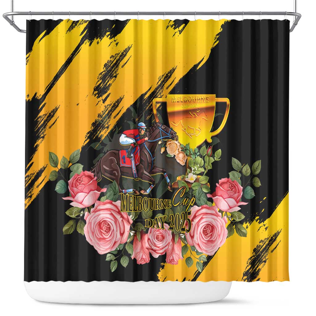 Personalised Australia Melbourne Cup Day Shower Curtain Horse Racing Trophy With Roses LT14