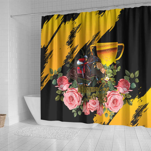 Personalised Australia Melbourne Cup Day Shower Curtain Horse Racing Trophy With Roses LT14