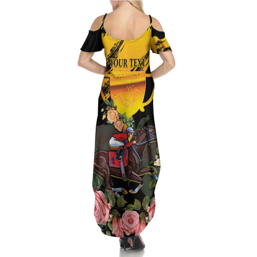 Personalised Australia Melbourne Cup Day Summer Maxi Dress Horse Racing Trophy With Roses LT14