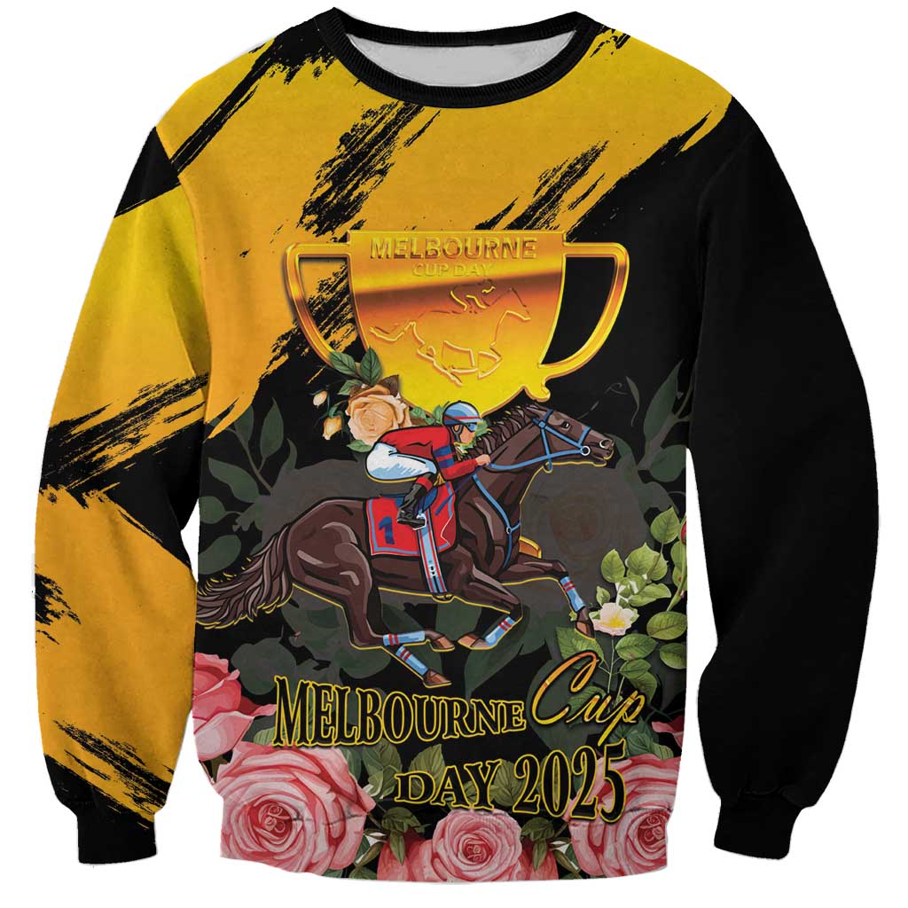 Personalised Australia Melbourne Cup Day Sweatshirt Horse Racing Trophy With Roses LT14