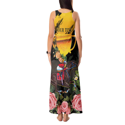 Personalised Australia Melbourne Cup Day Tank Maxi Dress Horse Racing Trophy With Roses LT14
