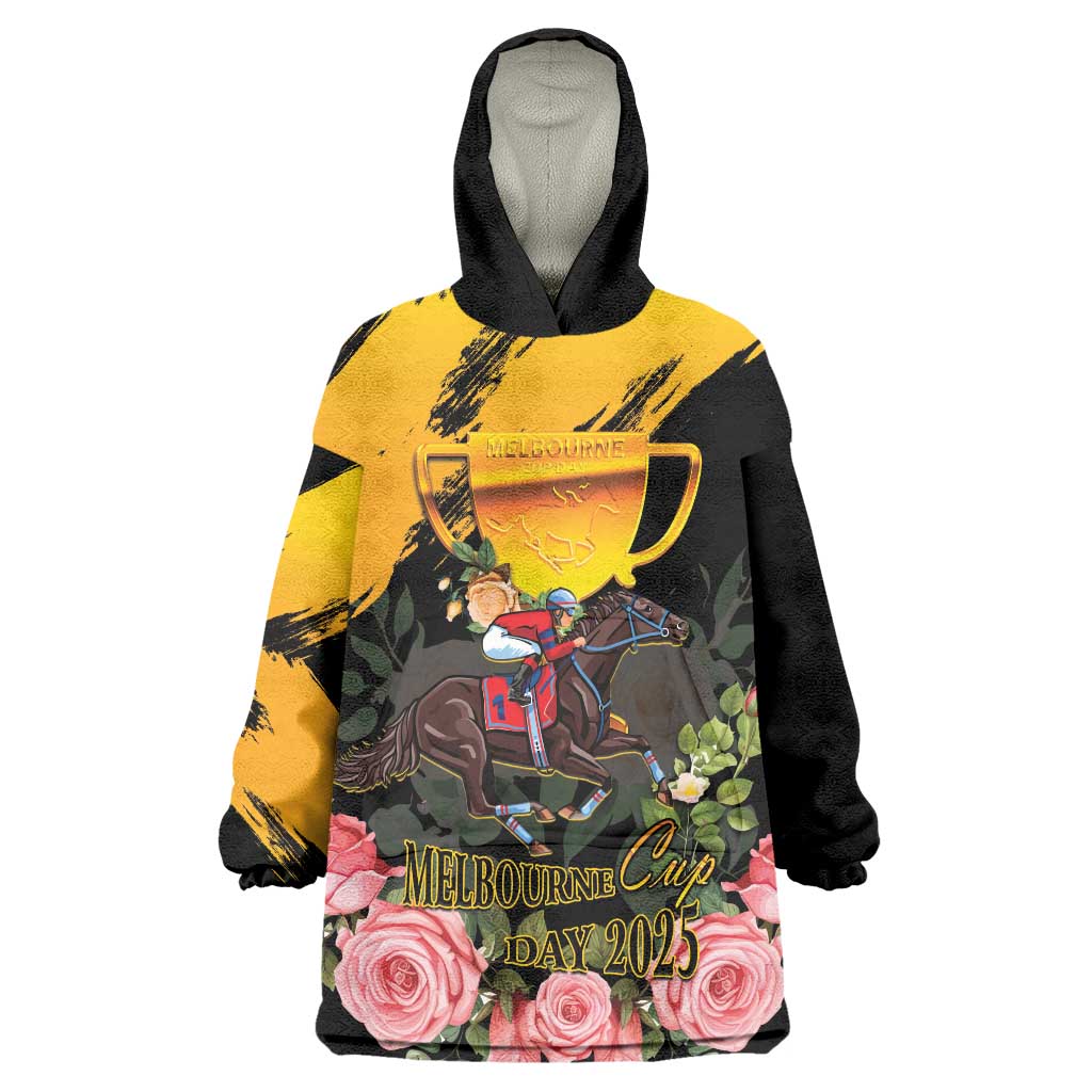 Personalised Australia Melbourne Cup Day Wearable Blanket Hoodie Horse Racing Trophy With Roses LT14