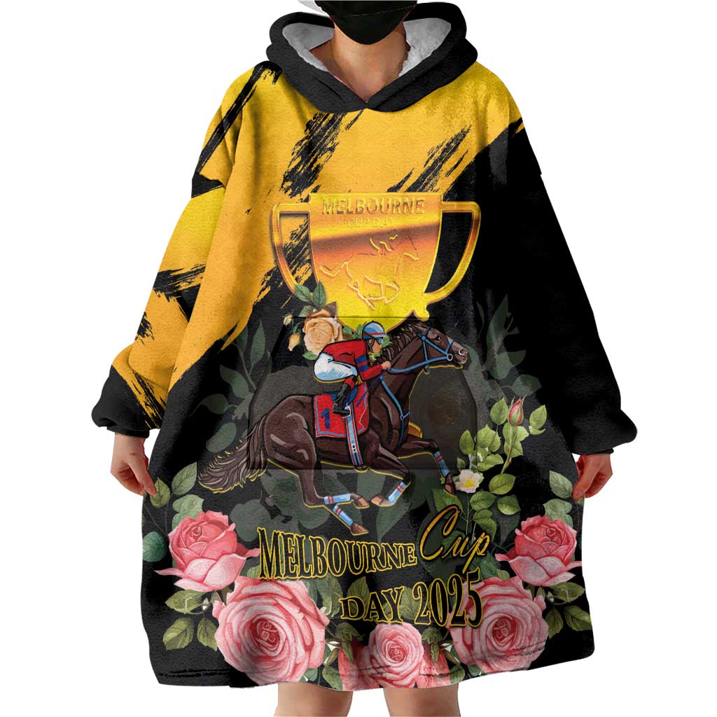 Personalised Australia Melbourne Cup Day Wearable Blanket Hoodie Horse Racing Trophy With Roses LT14