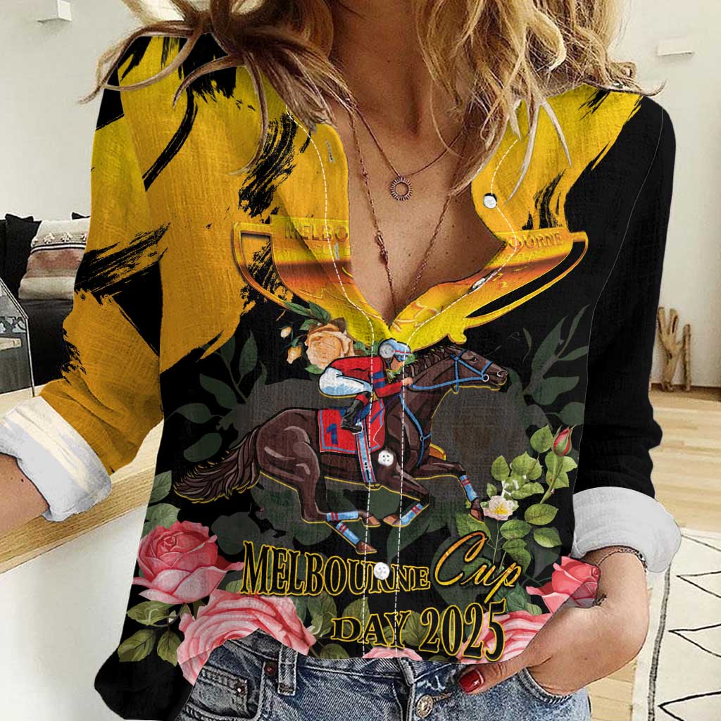 Personalised Australia Melbourne Cup Day Women Casual Shirt Horse Racing Trophy With Roses LT14