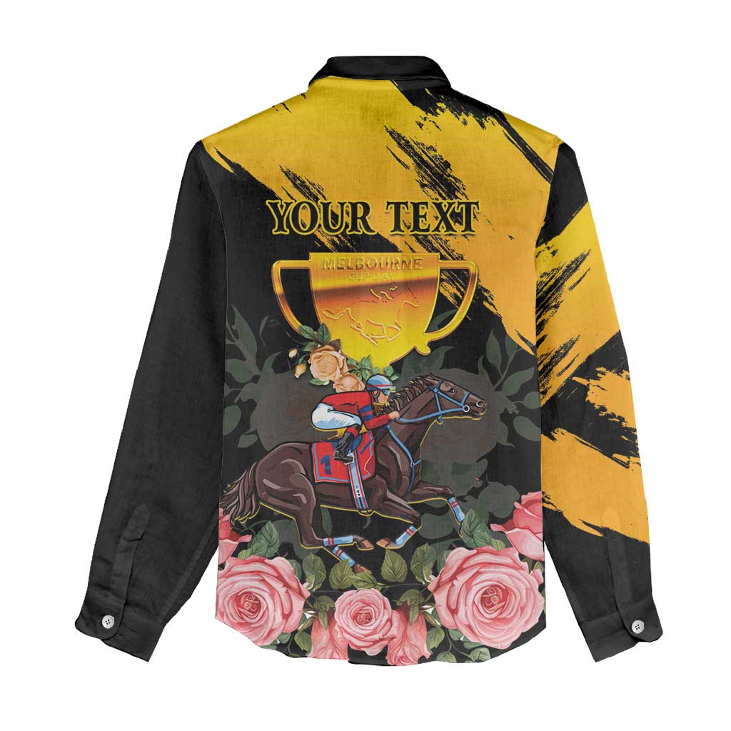 Personalised Australia Melbourne Cup Day Women Casual Shirt Horse Racing Trophy With Roses LT14