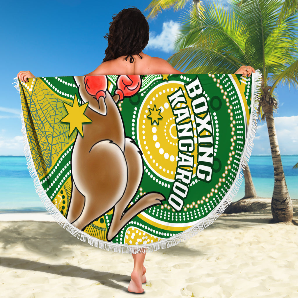 personalised-australia-boxing-kangaroo-beach-blanket-aussie-indigenous-art-mix-national-color