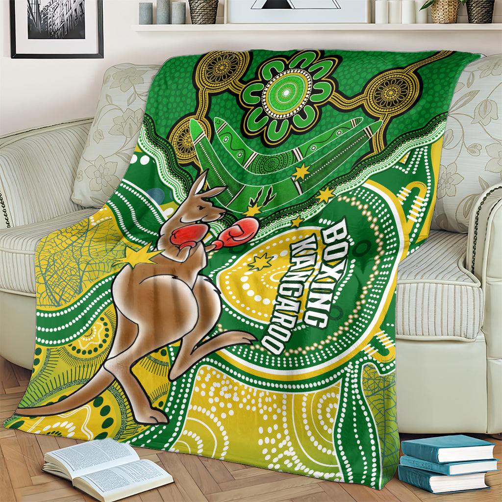 personalised-australia-boxing-kangaroo-blanket-aussie-indigenous-art-mix-national-color