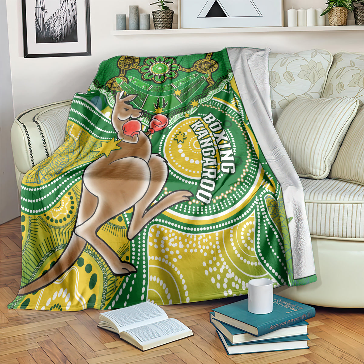 personalised-australia-boxing-kangaroo-blanket-aussie-indigenous-art-mix-national-color