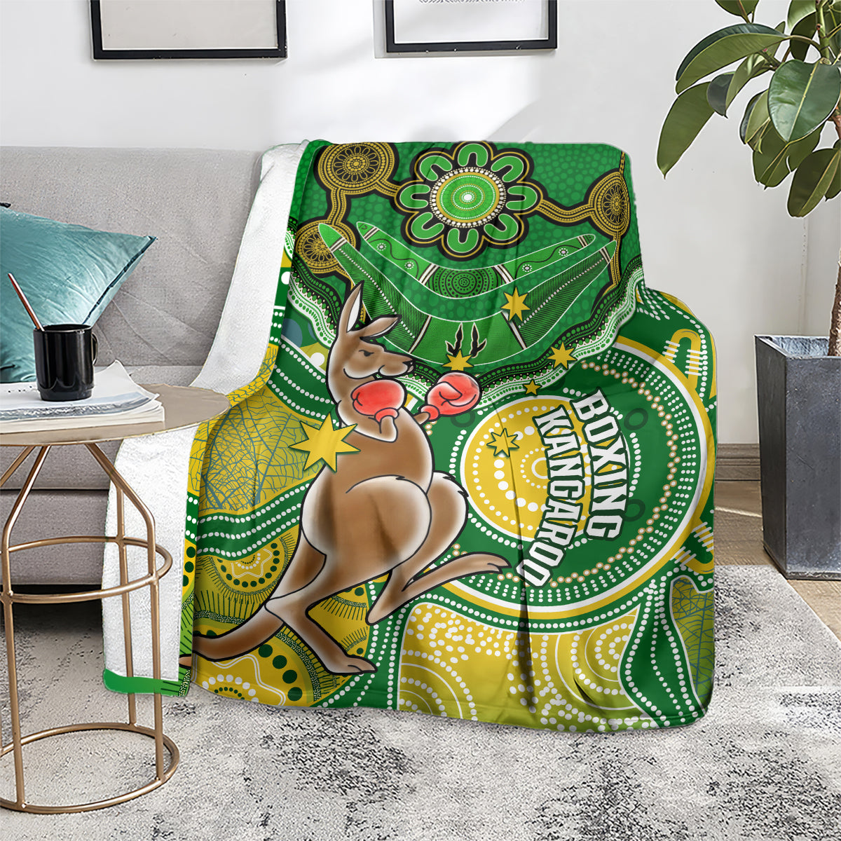 personalised-australia-boxing-kangaroo-blanket-aussie-indigenous-art-mix-national-color