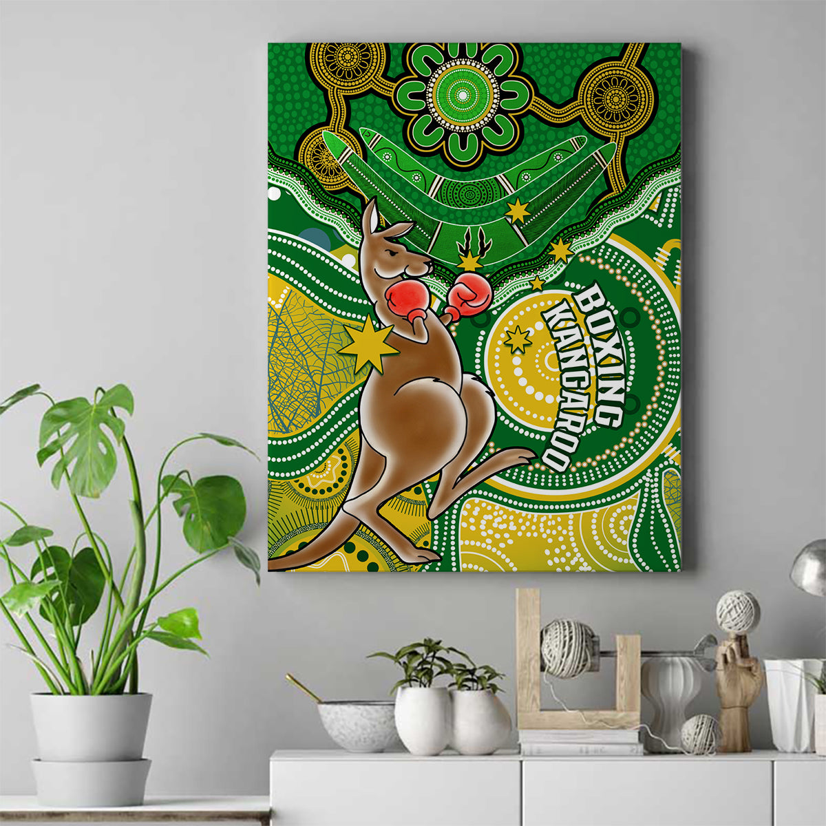 personalised-australia-boxing-kangaroo-canvas-wall-art-aussie-indigenous-art-mix-national-color