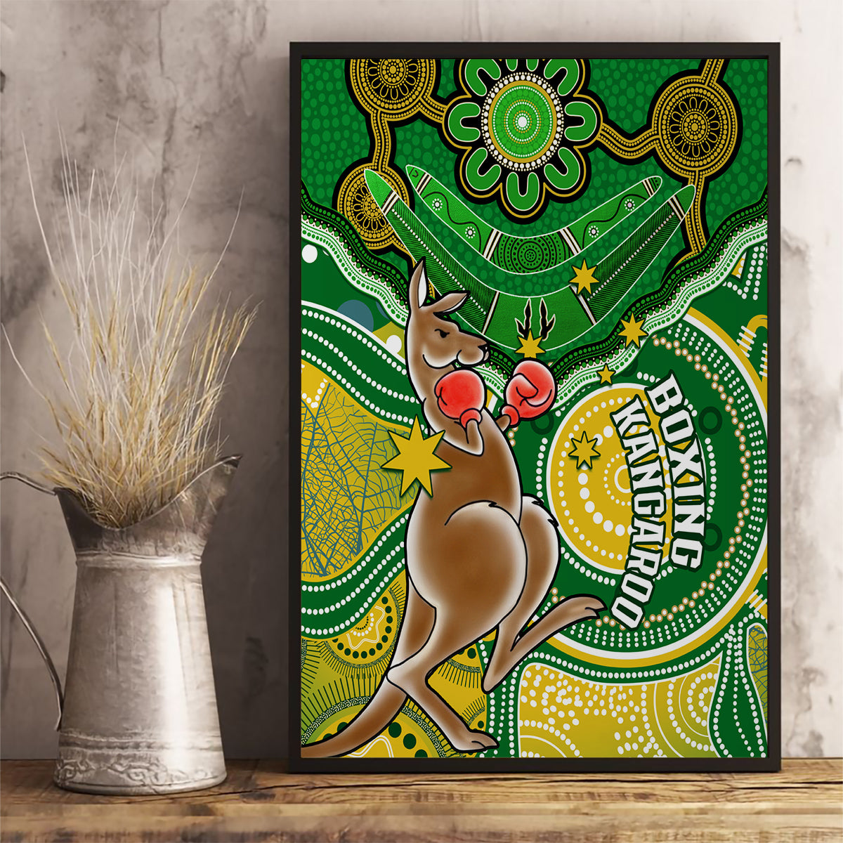 personalised-australia-boxing-kangaroo-canvas-wall-art-aussie-indigenous-art-mix-national-color
