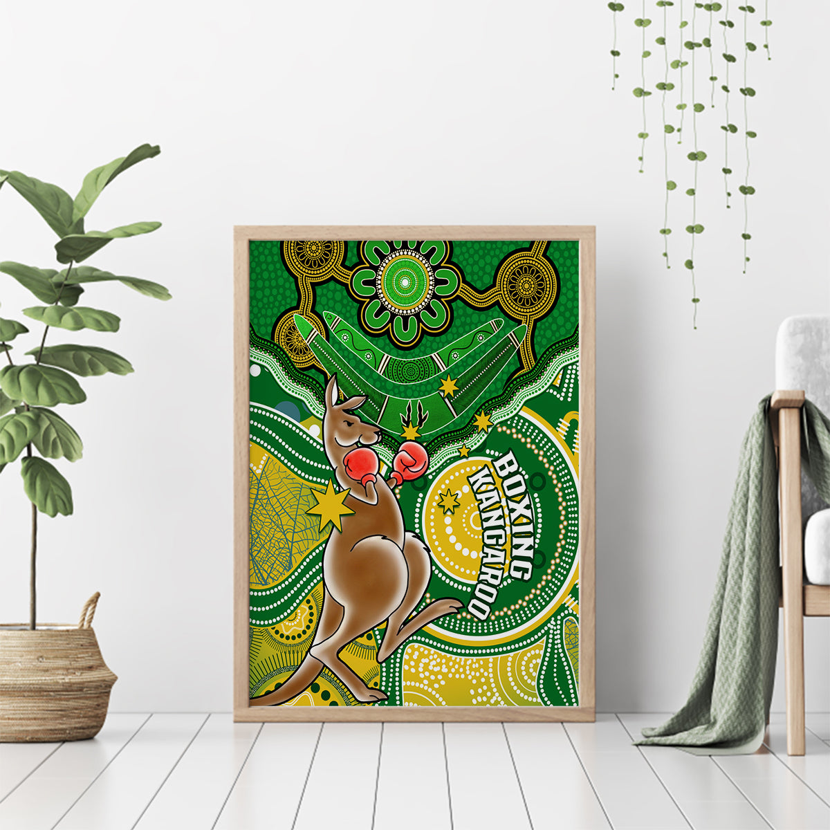 personalised-australia-boxing-kangaroo-canvas-wall-art-aussie-indigenous-art-mix-national-color