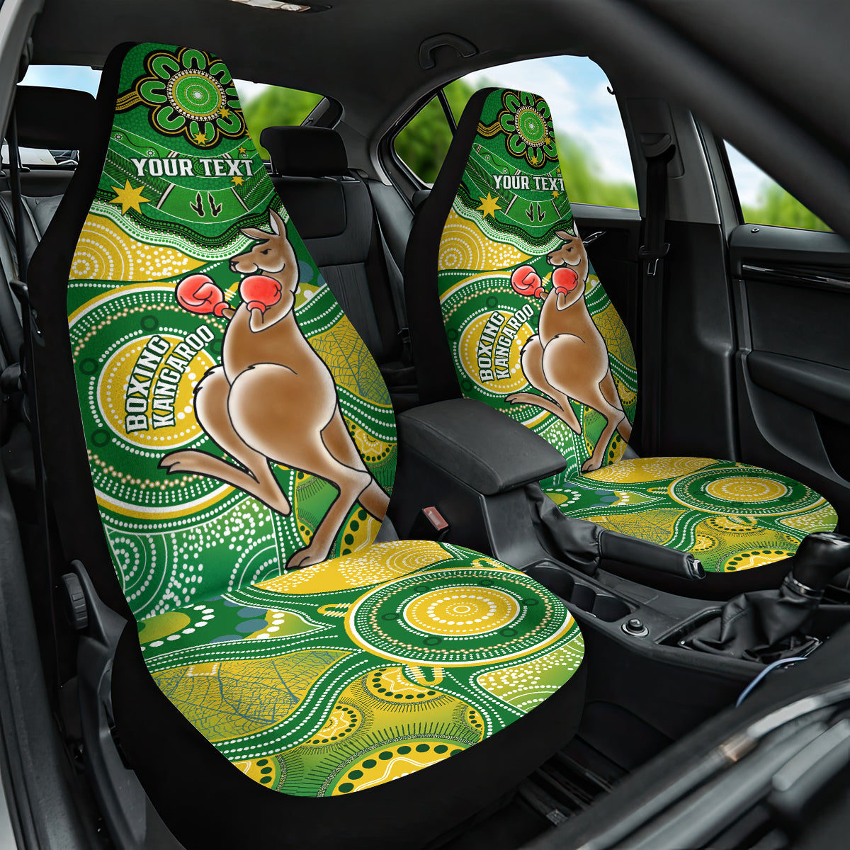 personalised-australia-boxing-kangaroo-car-seat-cover-aussie-indigenous-art-mix-national-color