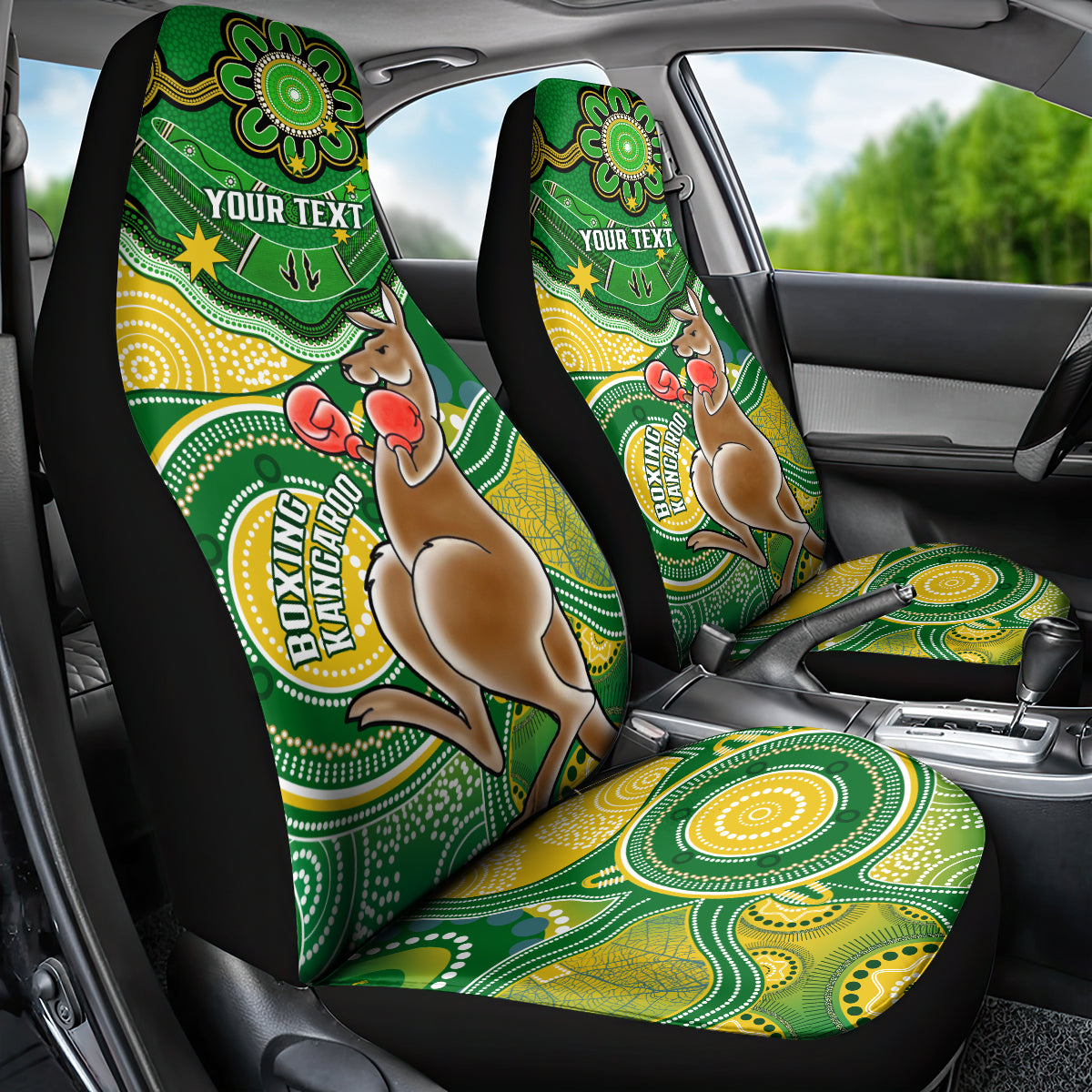 personalised-australia-boxing-kangaroo-car-seat-cover-aussie-indigenous-art-mix-national-color