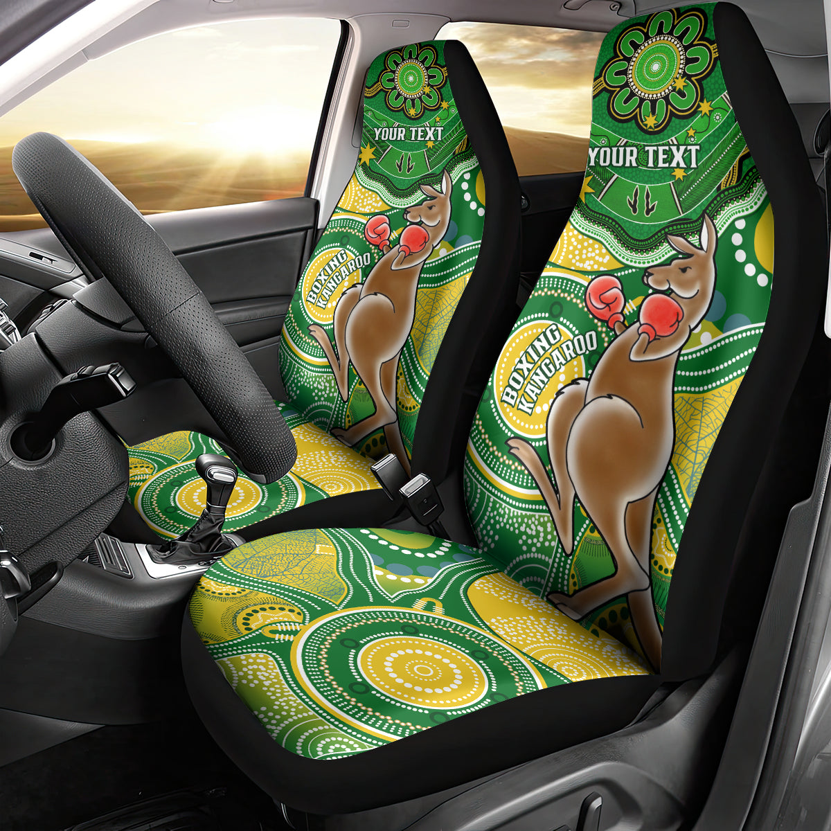 personalised-australia-boxing-kangaroo-car-seat-cover-aussie-indigenous-art-mix-national-color